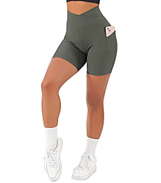SUUKSESS Women Cross Workout Shorts with Pockets 5" High Waist Booty Biker Short
