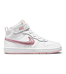 Nike Court Borough Mid 2 Preschool Kids' Basketball Shoes, White/Pink Glaze/White, 11 Little Kid