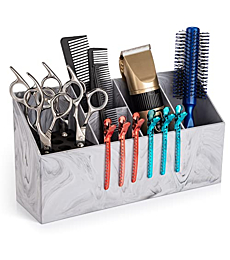 Noverlife Salon Shear Holder, Large Marble Pattern Hair Stylist Shears Rack Neat Desk Organizer, Professional Barber Scissor Holder Pet Grooming Storage Box Container Case for Clippers Combs Clips