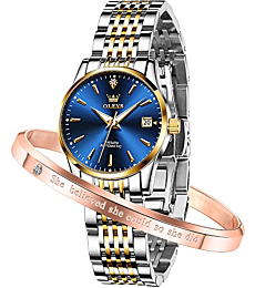 OLEVS Womens Automatic Watches Self Winding Mechanical Blue Classic Luxury Elegant Dress Wrist Watches Stainless Steel Date Waterproof Luminous