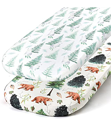 ACRABROS Bassinet Sheets- for Baby Girls Boys,Ultra Stretch Snug Fitted,2 Pack Bassinet Sheet Set,Comfy Wipeable,Bears &Forest