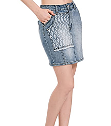Women's Short Jean Skirts, Perfect Stretch Shape Diamond Print High Waist Mini Denim Skirt Cute Jean Skirts with Pocket Light Blue