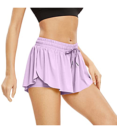 Flowy Gym Shorts for Women Yoga Athletic Workout Running Hiking Biker Sweat Spandex Short Skirt Cute Comfy Lounge Clothes Casual Summer Beach (S, Lavender)