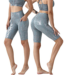 CHRLEISURE Biker Shorts with Pockets for Women High Waist, Tummy Control Workout Spandex Shorts (12“ TJ LBlue, M)