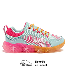 Avia Ignite Slip On LED Light Up Girls' Sneakers - Lightweight Tennis, Athletic, Running Shoes for Girls - Light Blue/Orange, 12 Little Kid