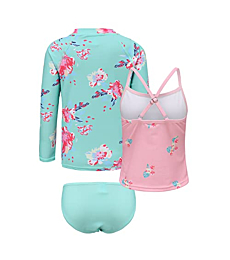 Big Girls 3 Piece Swimsuits Set Long Sleeve Rash Guard for Girls Tankini Bathing Suits Beach Swimwear Green Size 12/10-12 Years