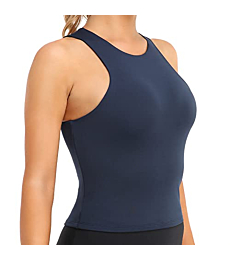 Colorfulkoala Women's Summer Tank Tops Body Contour Sleeveless Crop Double Lined Yoga Shirts (S, Midnight Blue)