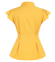 Belle Poque Ladies Casual Work Solid Blouse Shirts Tops Bow Tie Neck Ruffle Sleeveless Casual Work Solid Blouse Shirts Tops,Yellow