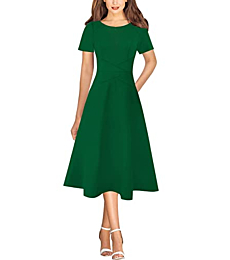VFSHOW Womens Green Elegant Front Zipper Pockets Slim Wear to Work Business Office Causal Party A-Line Midi Skater Dress 9157 GRN L