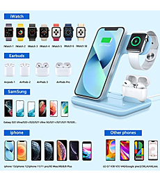 WAITIEE Wireless Charger 3 in 1, 15W Fast Charging Station for Apple iWatch 7/SE/6/5/4/3/2/1,AirPods Pro, Compatible with iPhone 13/12/12 Pro Max/11 Series/XS Max/XR/XS/X/8/8 Plus/Samsung Galaxy(Blue)