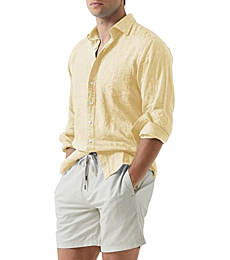JMIERR Men's Cotton Linen Casual Button Down Shirt Long Sleeve Business Dress Shirts Beach Shirts for Men,US 40(M),Beige