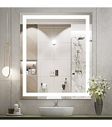 FTOTI 36 x 24 Inch LED Bathroom Mirror for Vanity,Wall Mounted Lighted Mirror, Frameless Bathroom Mirror with Lights Dimmable Anti-Fog Memory Function(Horizontal&Vertical)