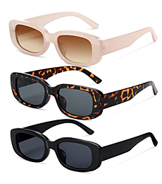 Rectangle Womens Sunglasses Retro Fashion 90s UV400 Protection Square Frame Y2K Sunglasses (Black/ Grey+Leopard/ Brown+Beige / Brown)