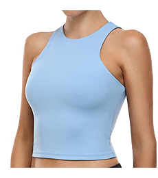 Colorfulkoala Women's Summer Tank Tops Body Contour Sleeveless Crop Double Lined Yoga Shirts (XS, Placid Blue)