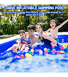 Inflatable Pool 120"x72"x22" - Blow Up Pool Swimming Pools Above Ground Kiddie Pool for Kids, Toddlers, Adults, Large Kid Pool for Backyard, Ages 3+, Outdoor, Garden, Summer Water Party (Blue 120in)