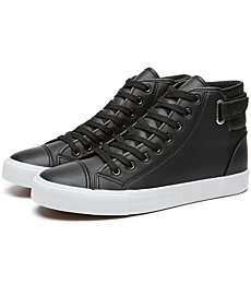 yageyan Men White high top Sneakers for Casual Black pu Leather Fashion Shoes for Men（blue8.5