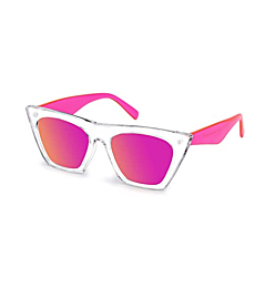 Hecsmasa Square Cat Eye Sunglasses for Women，Pink Trendy Fashion Women Sunglasses with Retro Vintage Mirrored Lens UV400