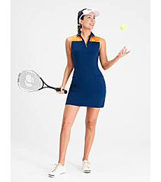 Hiverlay Tennis Golf Dresses for Women Sleeveless with V Neck Collar 2 Pockets Camo for Workout, Navy, XL