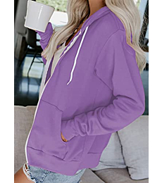 Dokotoo Fall Solid Color Oversized Purple Full Zip Up Hoodies for Women 2022 Long Sleeve Ladies Hooded Sweatshirts Pockets Jacket Coat for Teen Girls Casual Large