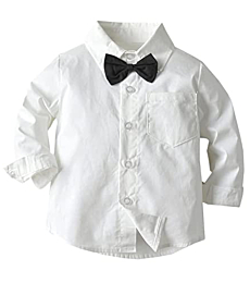 Boys Gentleman Outfits, Dress Shirt with Bow Tie + Suit Vest + Suspender Pants Wedding Party Clothes Set, 1# Burgundy, 3-9 Months = Tag 60