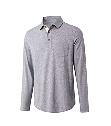 Polo Shirts for Men Long Sleeve Plain Pocket Classic Mens Casual Shirts Heather Grey