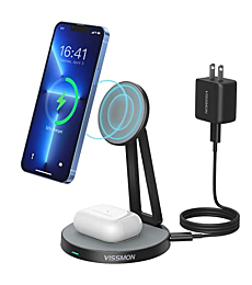 Magnetic Wireless Charger Stand, 2 in 1 Wireless Charging Station Compatible with Mag-Safe Charger for iPhone 13 Pro Max/13 Pro/13 Mini/13/12 Pro Max/Pro/Mini/12 AirPods Pro/3/2 【with 20W PD Adapter】