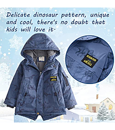 Xifamniy Kids Down Jacktet Dinosaur Winter Coat Thick Outwear for Baby Boy Children Hooded Cool 4-12Y