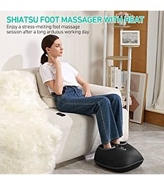 Neuksso Foot Massager with Heat, Shiatsu Deep Kneading Foot Massager Machine with Multiple Massage Modes & Adjustable Air Intensity for Home and Office Use, Fits Feet Up to Men Size 12 (Black)