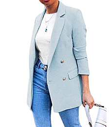 Yousify Womens Casual Double Breasted Blazers Long Sleeve Open Front Work Office Jackets Blazer Suit Light Blue
