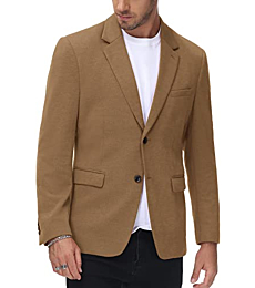 Men's 2 Button Blazer Jacket Lightweight Casual Lapel Collar Knit Sport Coat Dark Yellow