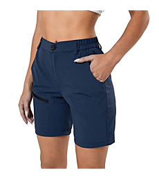 Yundobop Women's Hiking Cargo Shorts Quick Dry Active Golf Shorts Summer Travel Shorts with Zipper Pockets Water Resistant Navy M