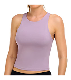 Colorfulkoala Women's Summer Tank Tops Body Contour Sleeveless Crop Double Lined Yoga Shirts(XS, Mauve Shadows)
