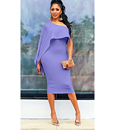 GOBLES Women's Summer Sexy One Shoulder Ruffle Bodycon Midi Cocktail Dress Lavender