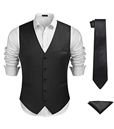 COOFANDY Men's Vest Suit 3 Piece Waistcoat for Wedding Party Prom Tuxedo Vest