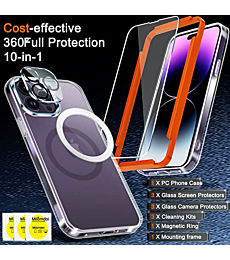 Milomdoi [10 in 1] for iPhone 14 Pro Max Case Clear with 3 Pack Screen Protector Accessories 3 Pack Camera Lens Cover Protective Slim Thin Cute Phone Cases Funda Compatible with MagSafe Women Men