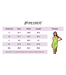 PEIHOT Women's Sexy Stain Spaghetti Strap Draped Wrap Ruched Solid Party Evening Slip Cami Midi Dress Fluorescent Green