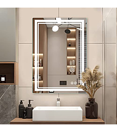 TATU LED Bathroom Mirror,36x28 Inch Bathroom Vanity Mirror Wall Mounted with 3000K-6000K Adjustable, Anti-Fog, Smart Touch Button, Stepless Dimmable Lighted Makeup Mirror, Horizontal/Vertical