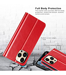 Belemay Case for iPhone 14 Pro Max Case Wallet-Genuine Leather Flip Phone Case-RFID Blocking Card Holders-Shockproof TPU Shell Folio Cover Women Men Compatible with iPhone 14 Pro Max (6.7-inch) Red