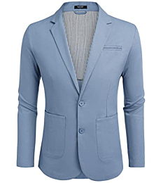COOFANDY Men's Casual Linen Sport Coat Lightweight Travel Blazer Modern Suit Jacket Blue