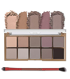 Erinde 10 Colors Eyeshadow Palette, Smooth Matte Shimmer Nude Eye Shadow, Long Lasting, Ultra-Blendable, Naturing-Looking, Neutral Naked Eyeshadow Palette with Brush, Great for Travel, 04(10g)