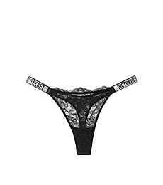 Victoria's Secret Women's Smooth Thong Underwear, Shine Strap, Very Sexy Collection, Black (X-Small)