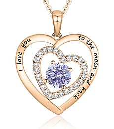 Christmas Gifts for Women Girls, 925 Sterling Silver Rose Gold Double Heart Pendant Necklaces with June Cubic Zirconia Birthstone Jewelry Birthday Gifts for Mom Grandma Daughter