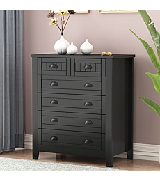CLIKUUTORY Black Modern 2+4 Drawer Dresser Side Table Large Storage Cabinet with Solid Wood Legs, Mid Century Closet Organizers and Storage Dresser Tall Chest of Drawer for Hallway Bedroom Living Room