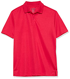 IZOD Boys' School Uniform Short Sleeve Polo Shirt, Button Closure, Moisture Wicking Performance Material, Fade Resistant, Red, 4