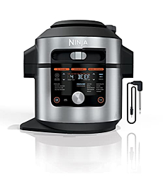 Ninja OL701 Foodi 14-in-1 SMART XL 8 Qt. Pressure Cooker Steam Fryer with SmartLid & Thermometer + Auto-Steam Release, that Air Fries, Proofs & More, 3-Layer Capacity, 5 Qt. Crisp Basket, Silver/Black