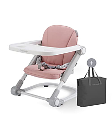 Toddler Booster Seat for Dining Table, Portable High Chair Travel Booster Seat with Aluminum Alloy Frame, Soft Knitted Cushion and Adjustable Height&Tray, Easy to Clean(Pink)