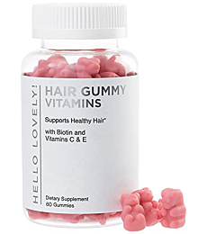 Hello Lovely! Hair Vitamins Gummies with Biotin 5000 mcg Vitamin E & C Support Hair Growth, Premium Vegetarian, Non-GMO, for Stronger, Beautiful Hair & Nails, Red Berry Supplement - 60 Gummy Bears