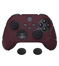 eXtremeRate PlayVital Guardian Edition Wine Red Ergonomic Soft Anti-Slip Controller Silicone Case Cover, Rubber Protector Skins with Black Joystick Caps for Xbox Series S and Xbox Series X Controller