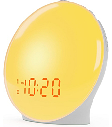 Wake Up Light Sunrise Alarm Clock for Kids, Heavy Sleeper, Bedroom, Full Screen with Sunrise Simulation, Fall Asleep, Dual Alarms, FM Radio, Colorful Lights, Built-in Natural Sounds, Fabric Light Gray