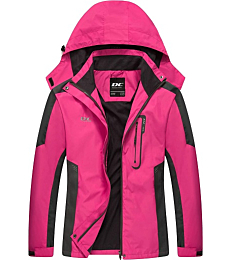 Diamond Candy Waterproof Rain Jacket Women Lightweight Outdoor Raincoat Hooded for Hiking Hot Pink S